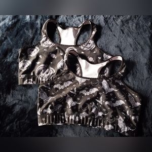 Set Of 2 Black Widow Yoga High Impact Sport Bras Pumpkin and Bat goth horror XL